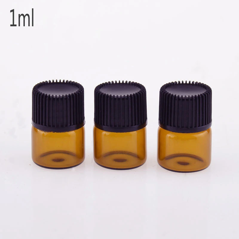1000 шт./лот 1 мл мини Янтарное стекло образцы эфирных масел бутылки с редуктором и