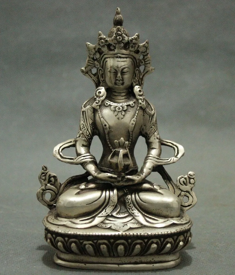China silver copper Tibetan Buddhism guanyin bodhisattva figure of Buddha