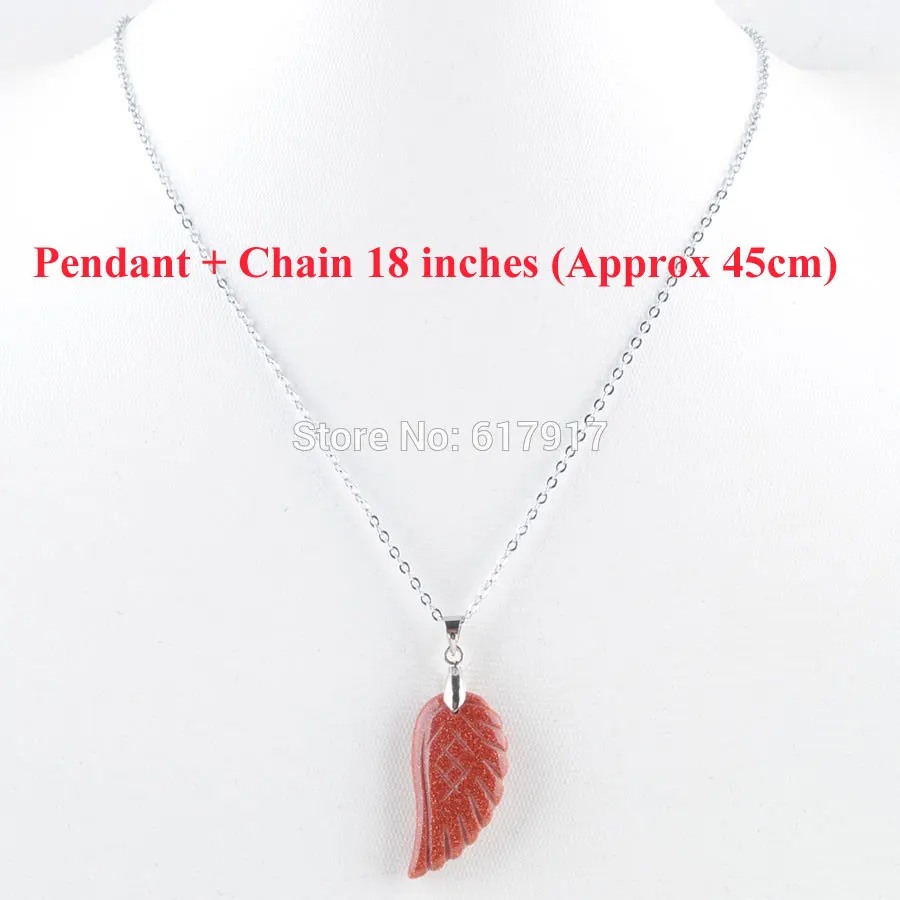 Pendant and Chain RONGZUAN Крылья ангела кулон натуральный камень аметисты золотой песок Роза кварца тигровый глаз бусины кулон и ожерелье цепь TBN358 - Окраска металла: Pendant and Chain
