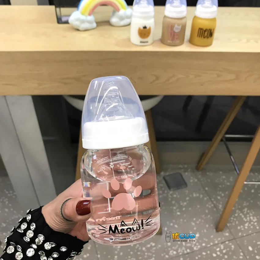 Новый милый котенок мультфильм молоко бутылка для воды с крышкой калибровкой