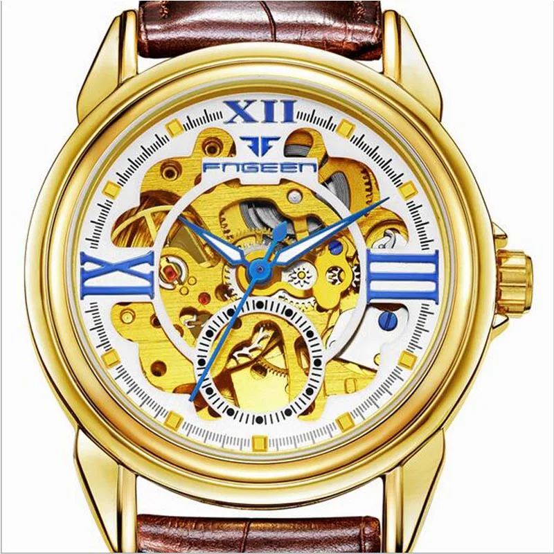 Golden Watches Men Skeleton Mechanical Watch Stainless Steel Top Brands Luxury Man Hollow Wristwatch | Наручные часы