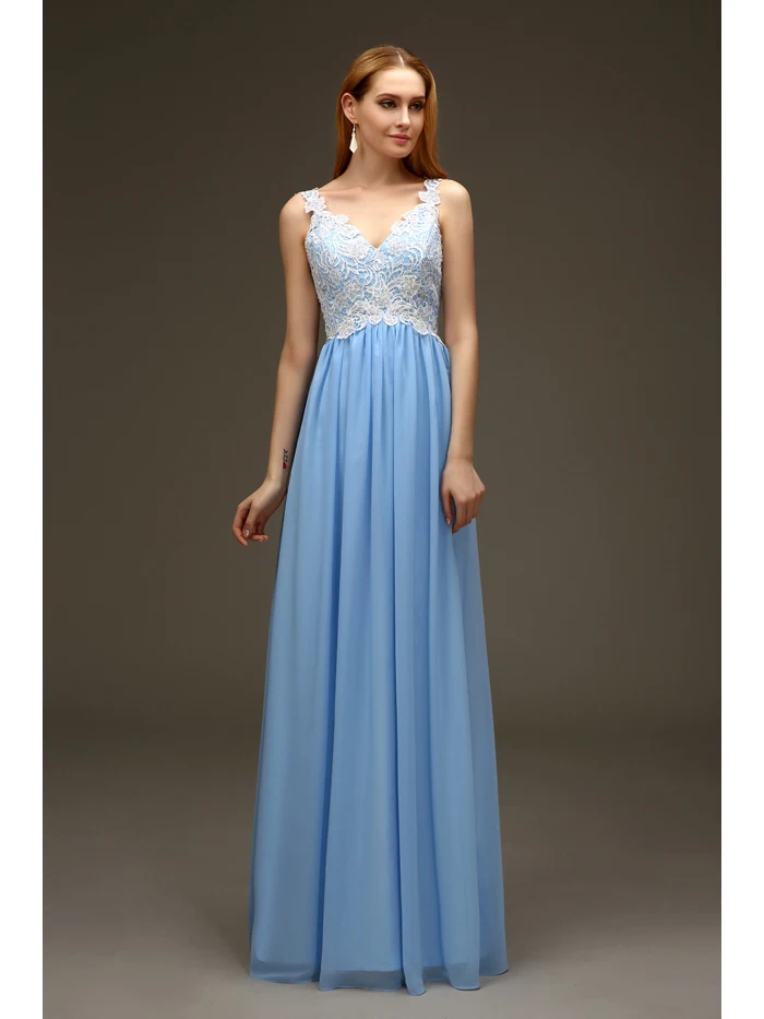 2016 реальные изображения простой длинные голубые полная длина рукавов шифон