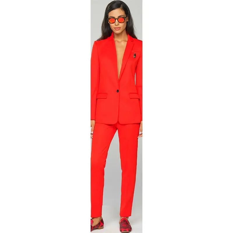 

New Custom Made Red 2 Piece Set Women Trouser Suit Blazer Female Business Suit Ladies Prom Suits B165