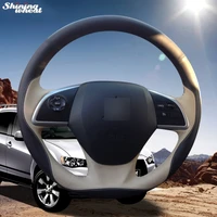 shining wheat hand stitched black beige leather steering wheel cover for mitsubishi outlander 2013 2014 mirage 2014 asx