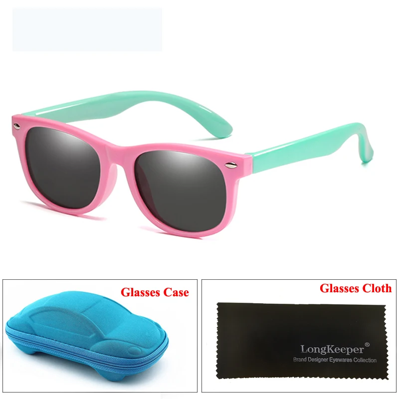 Pink Light Green LongKeeper TR90 поляризованные детские солнцезащитные очки с чехол для Детей Силиконовый оберегают от солнца, солнцезащитные очки подарочный набор для детей для маленьких мальчиков и девочек Óculos - Цвет линз: Pink Light Green