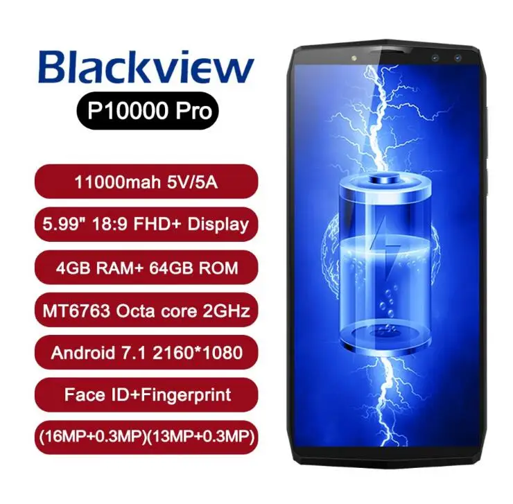 11000 mAh BLACKVIEW P10000 Pro MTK6763 Восьмиядерный P23 4G LTE мобильный телефон 5 99 &quotFull HD + 4 GB 64 16MP Quad