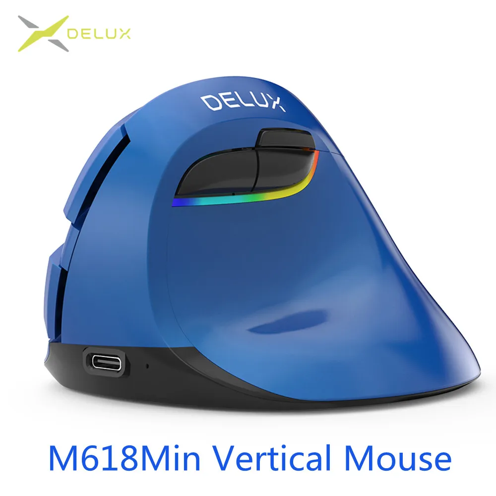 M618 MINI BLUE Delux M618 мини беспроводная Вертикальная мышка эргономичная мышь 4,0 Bluetooth 2,4 ГГц 4 передач dpi RGB перезаряжаемая Бесшумная щелчка мыши для - Цвет: M618 MINI BLUE