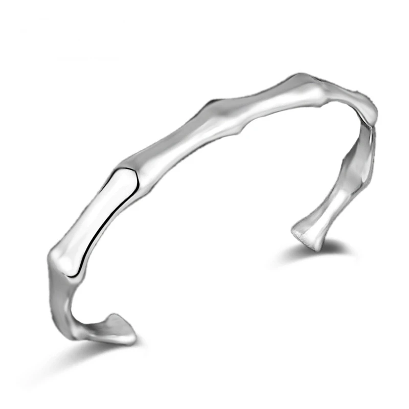 OMHXZJ Wholesale Personality Fashion OL Woman Girl Gift Silver Bamboo Shaped Open 925 Sterling Cuff Bangle Bracelet BR174 | Украшения и