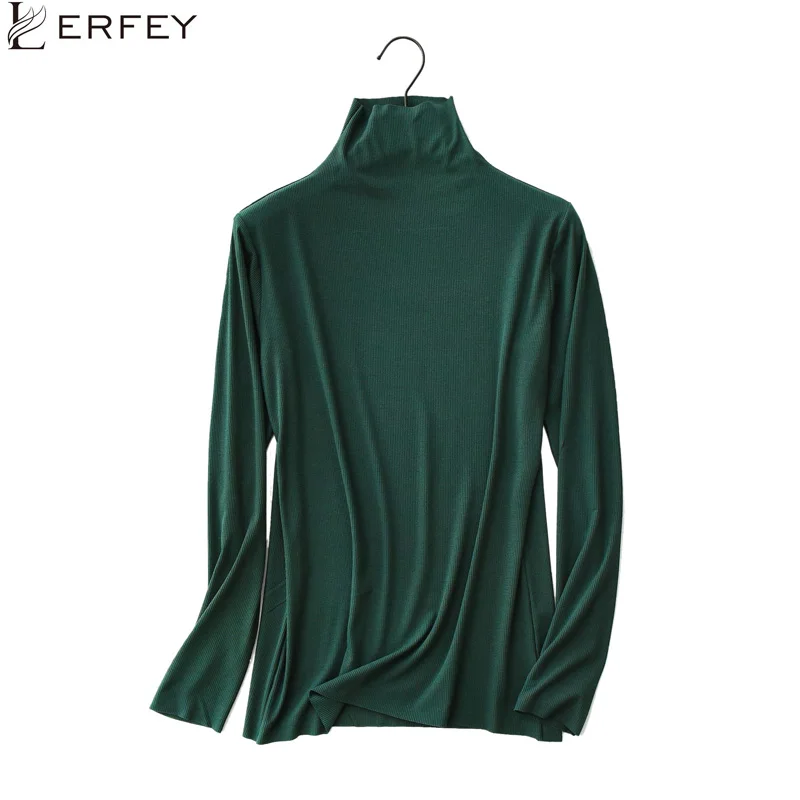 

LERFEY Turtleneck Slim Fit T Shirt Workwear Office Ladies High Neck Long Sleeve Tee Women Spring Minimalist Tees Female Tops