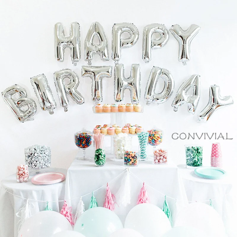 

13pcs/lot 16 inch Rose Gold Happy Birthday letter Foil balloons Adult Baby Birthday Party Decor Supplies Alphabet Air Banner