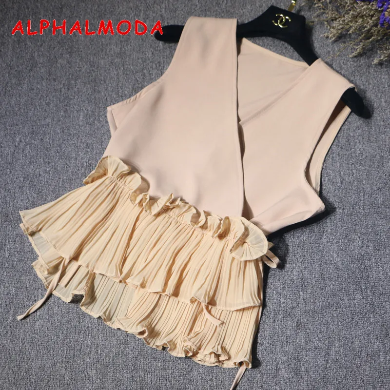 ALPHALMODA летние плиссированные шифоновые женские облегающий наряд без рукавов 2018 OL