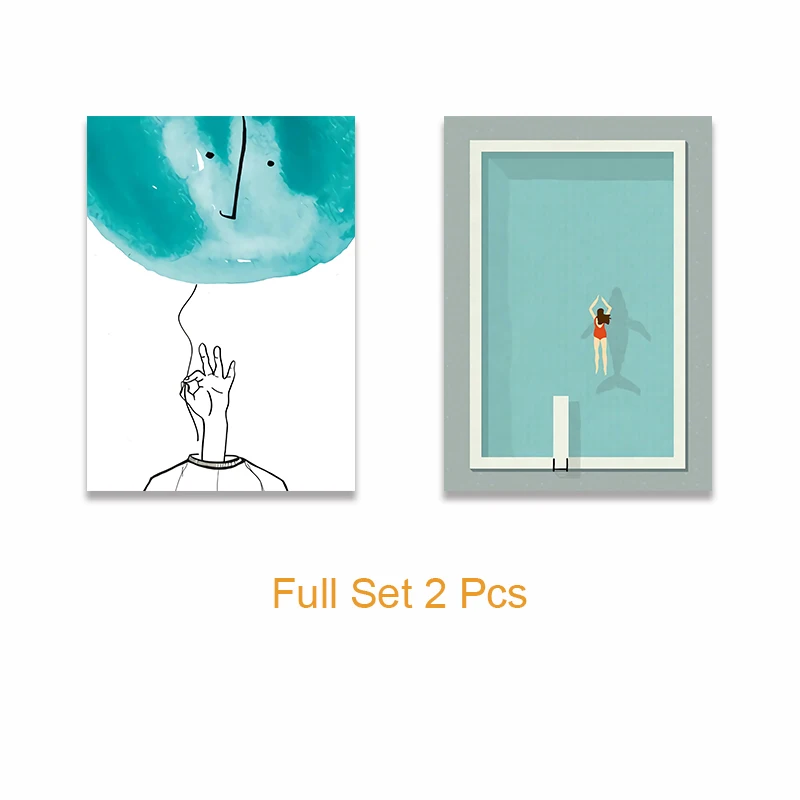 Full Set 2 Pcs Современный простой минималистичный плавательный бассейн холст печать живопись плакат искусство настенные картины для гостиной домашний Декор настенный Декор - Цвет: Full Set 2 Pcs