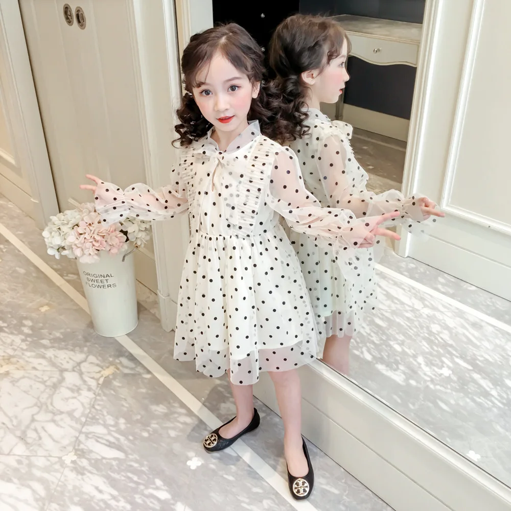 2019 Baby Girl Spring Summer Dress Kids girls Dot Printed Bow Long Sleeve Princess Dresses Child Kid Birthday Clothes Vestidos | Детская