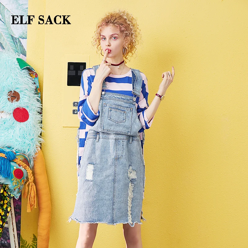 ELFSACK 2019 летнее платье в консервативном стиле длиной до колена женское хлопковое с