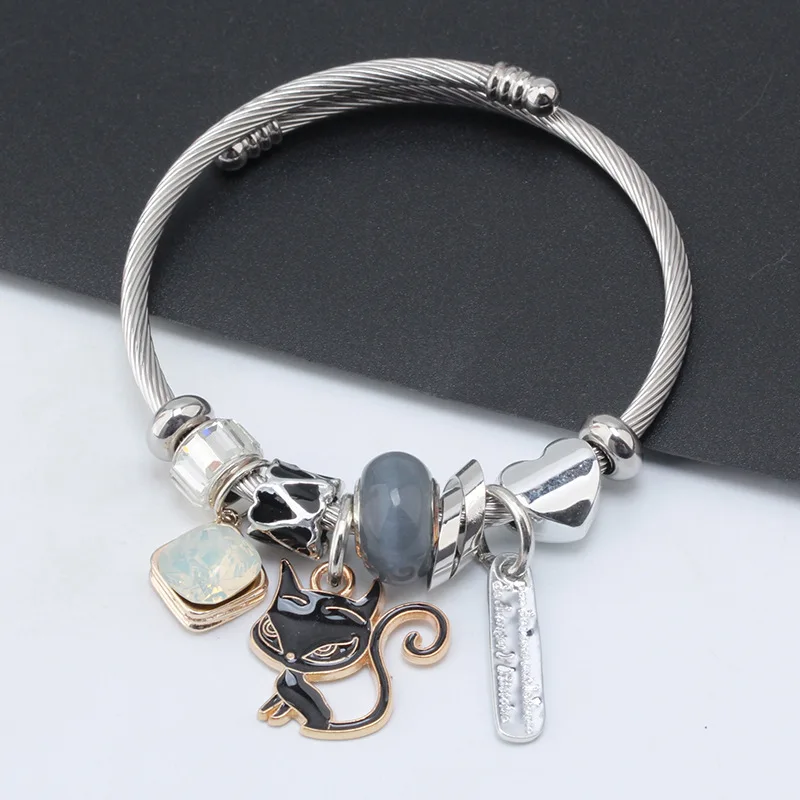 black fox bracelet Hello Cat Браслеты Сеть Подвески Браслет Femme подарки для Для женщин Нержавеющая сталь Jewelry браслет Bizuteria - Окраска металла: black fox bracelet