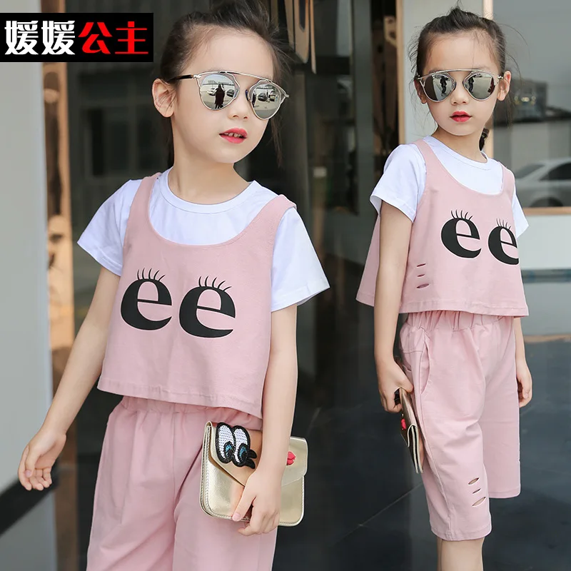 Children's Clothes Girls Summer 2017 New Leisure Three-piece Suit Children Big Boy Girl Short Sleeve Set | Детская одежда и