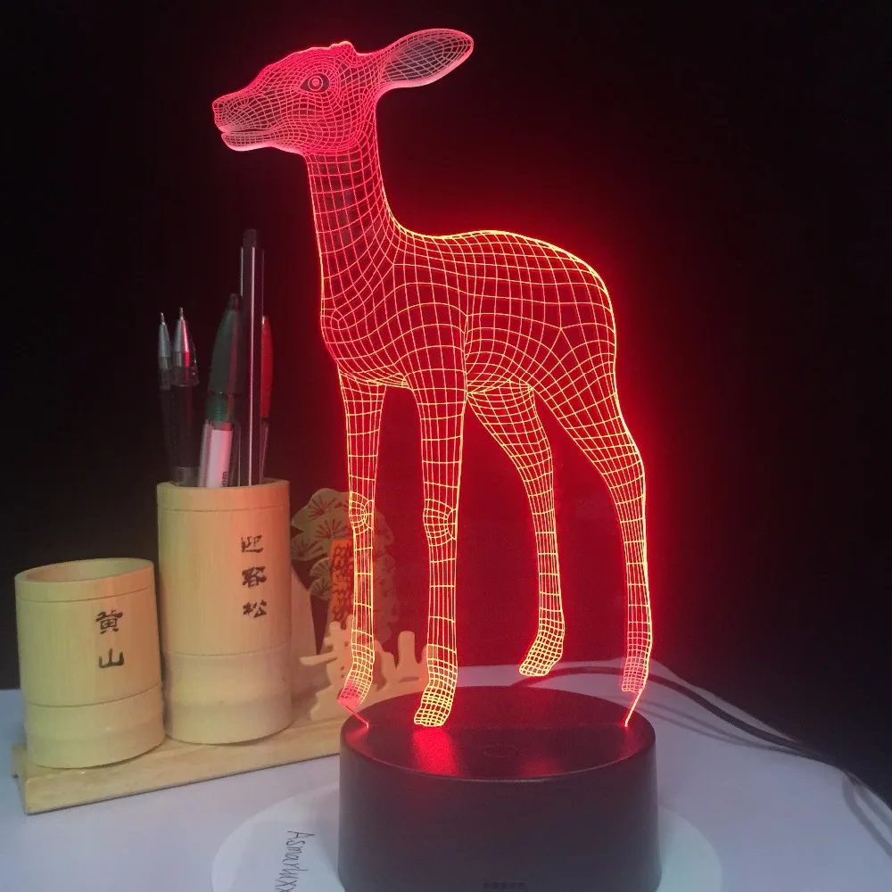 3D светодиодный светильник USB милый маленький олень 7 Красочные ночной Светильник