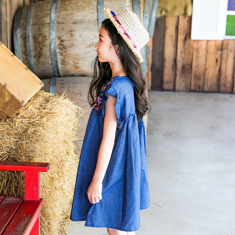 Girls Summer Dresses 2018 Cotton Denim Dress for Little Girl Toddler Size 4 5 6 8 10 12 years | Детская одежда и обувь