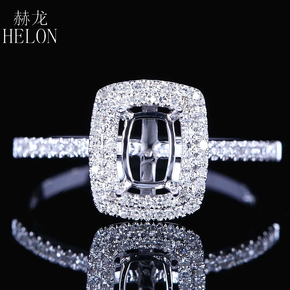 HELON Подушка 4X6mm твердое 10K белое золото два Halo Pave 0 25ct натуральные бриллианты