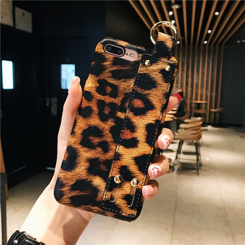 Роскошный модный Леопардовый квадратный чехол с браслетом для iphone 6 6S 7 8 Plus Xs Max X Xr