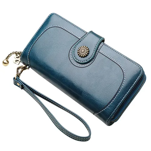 Blue Длинный кошелек для женщин и девушек, модный кожаный кошелек для монет в стиле ретро на молнии, клатч для телефона, ID держатель для карт, сумочка - Цвет: Blue