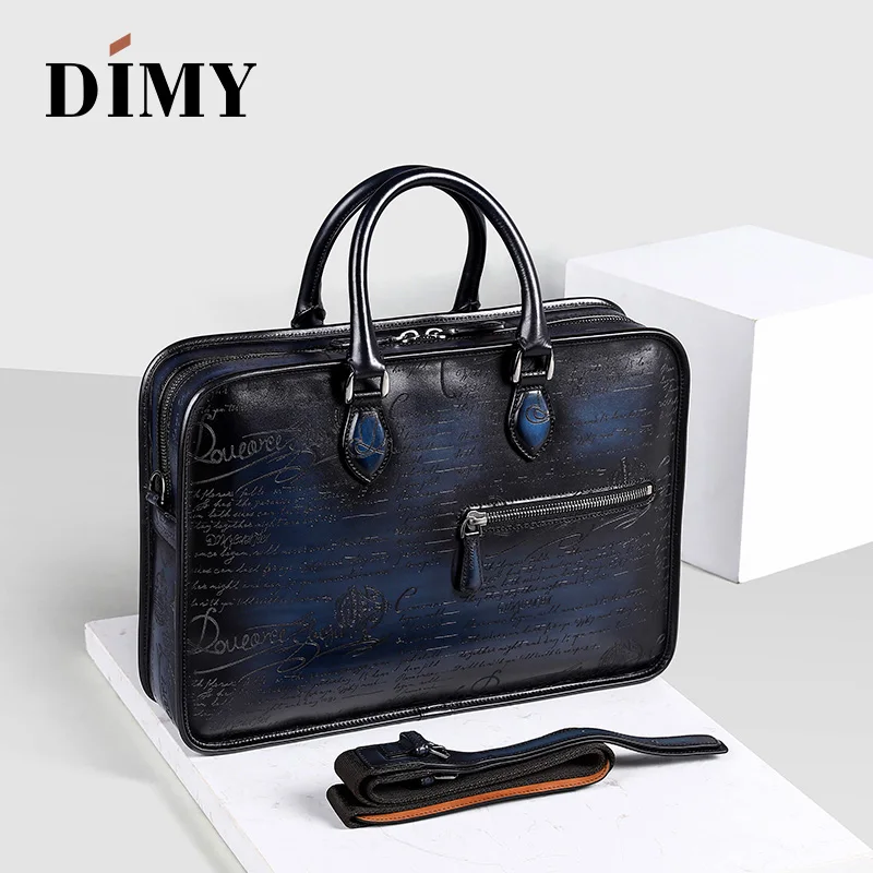 DIMY 2018 Designer Cow Leather Briefcase Men Business Letter Briefcases Christmas Gifts Shoulder Bags 14-15 Inch Laptop Bag