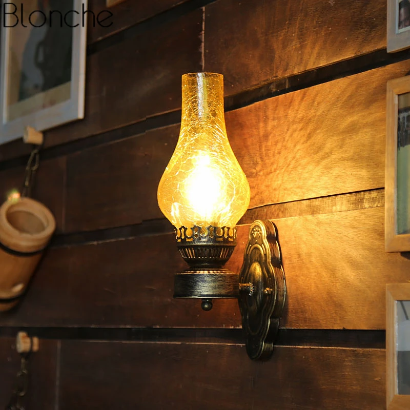 Chinese Style Vintage Glass Wall Lamps Kerosene Lamp Led Loft Industrial Decor Wall Sconce Light Fixture for Home Indoor Bedroom