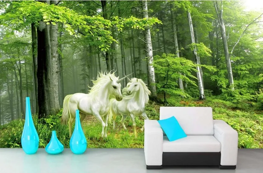 

Custom 3D mural, the unicorn in the forest romantic style of oil painting papel de parede,living room TV wall bedroom wallpaper
