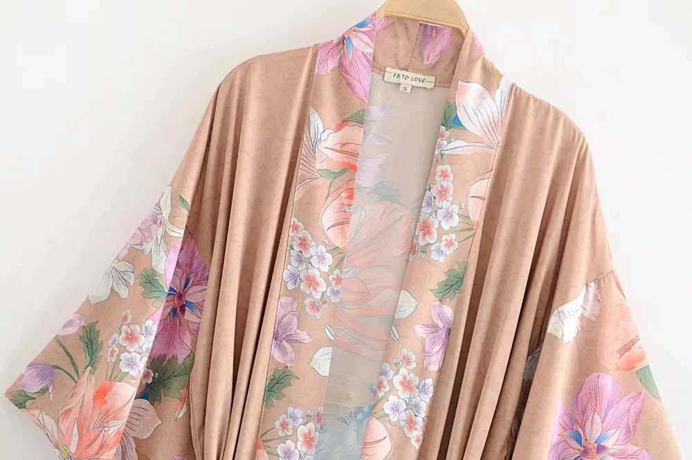 Withered trench women bohemian vintage Peacock and floral printing Wrap around kimono cardigan trench long coat women plus size