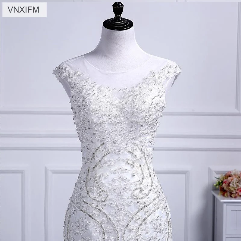 VNXIFM 2019 Luxury Beading Crystals Mermaid Wedding Dresses Sexy Sleeveless Appliques Ruched Long Bride Gowns | Свадьбы и торжества