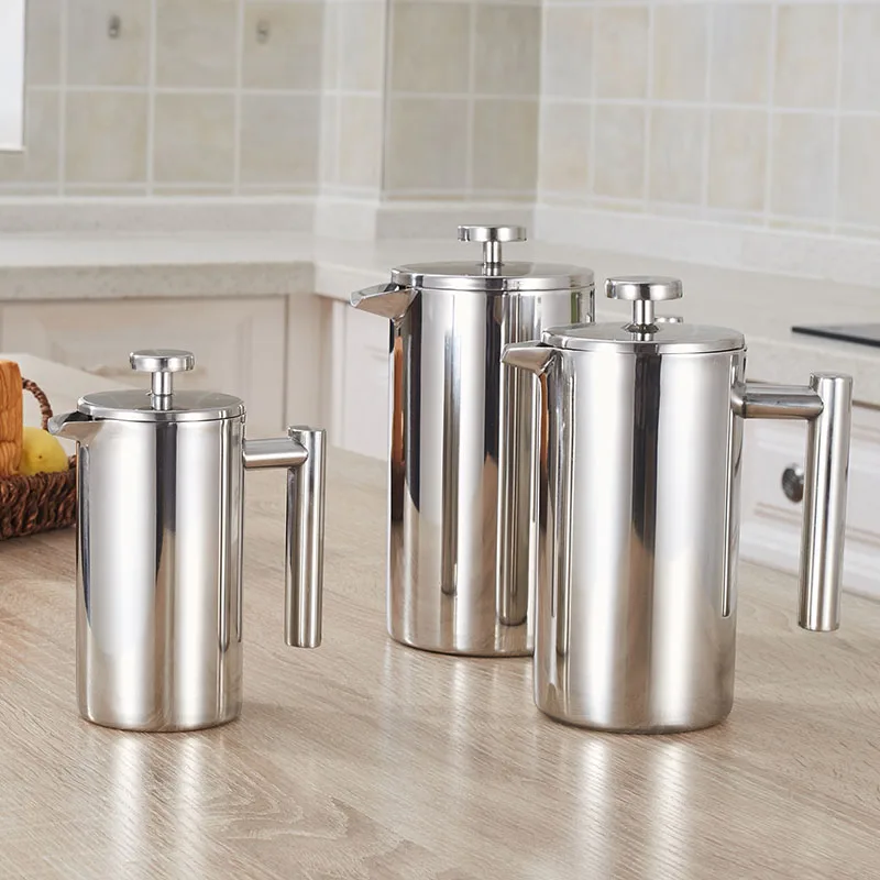 Europe Style Stainless Steel French Press Pot Creative Household High Grade Double Coffee Thermos Free Shipping | Дом и сад