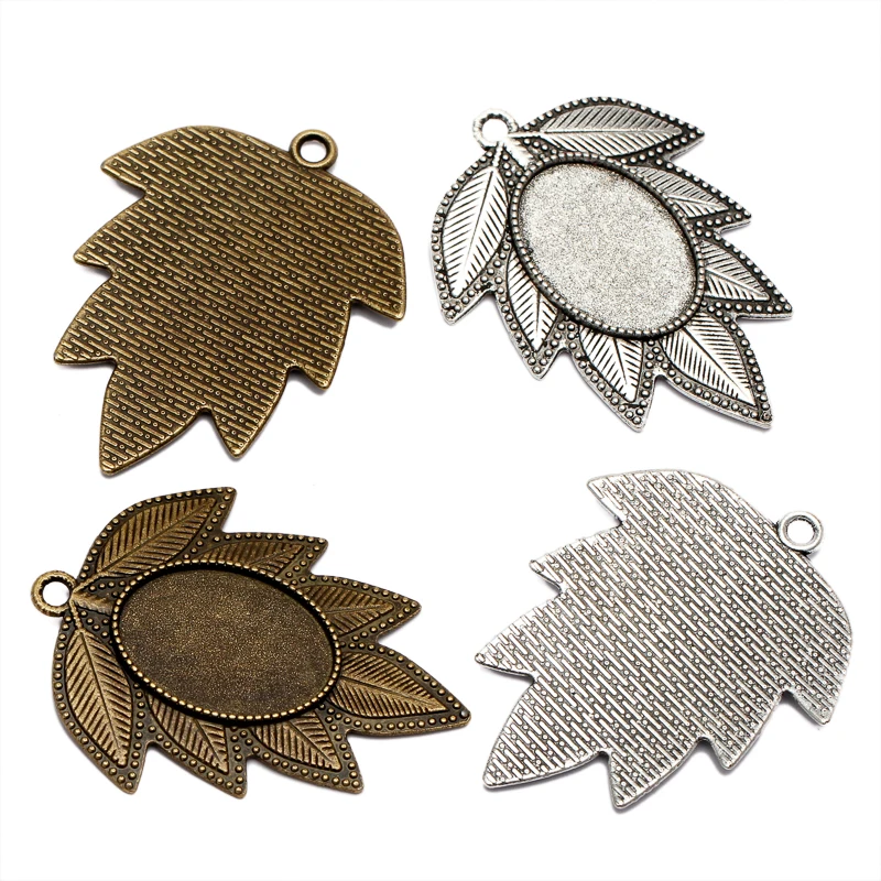 

10pcs/lot Leaf Pendant Blank Base Cabochon Base Pendant Setting for 18x25mm Cabochon Cameo DIY Necklace Making