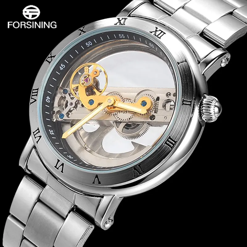 FORSINING мужские спортивные часы полностью механические из нержавеющей стали с