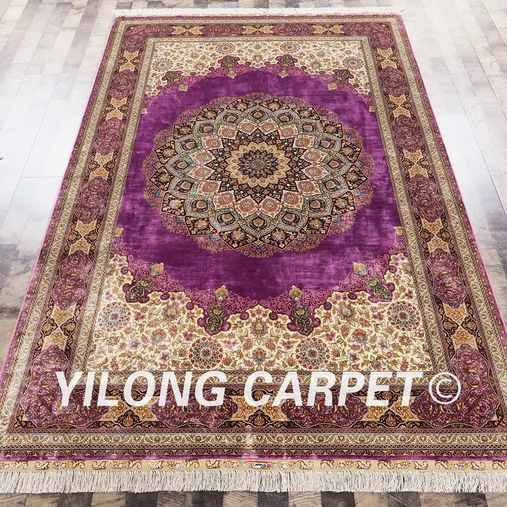 Yilong 6 'x 9' Vantage турецкие шелковые ковры фиолетовый ковер для спальни персидский