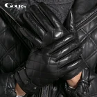 Перчатки Gours GSM013 мужские зимние из натуральной кожи, теплые варежки из козьей кожи, в клетку, с бархатом, черные, для вождения