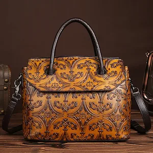 Genuine Leather First Layer Cowhide Women Handbag Embossing Pattern Design Shoulder Messenger Bag Famous Brand Ladies Tote Bags