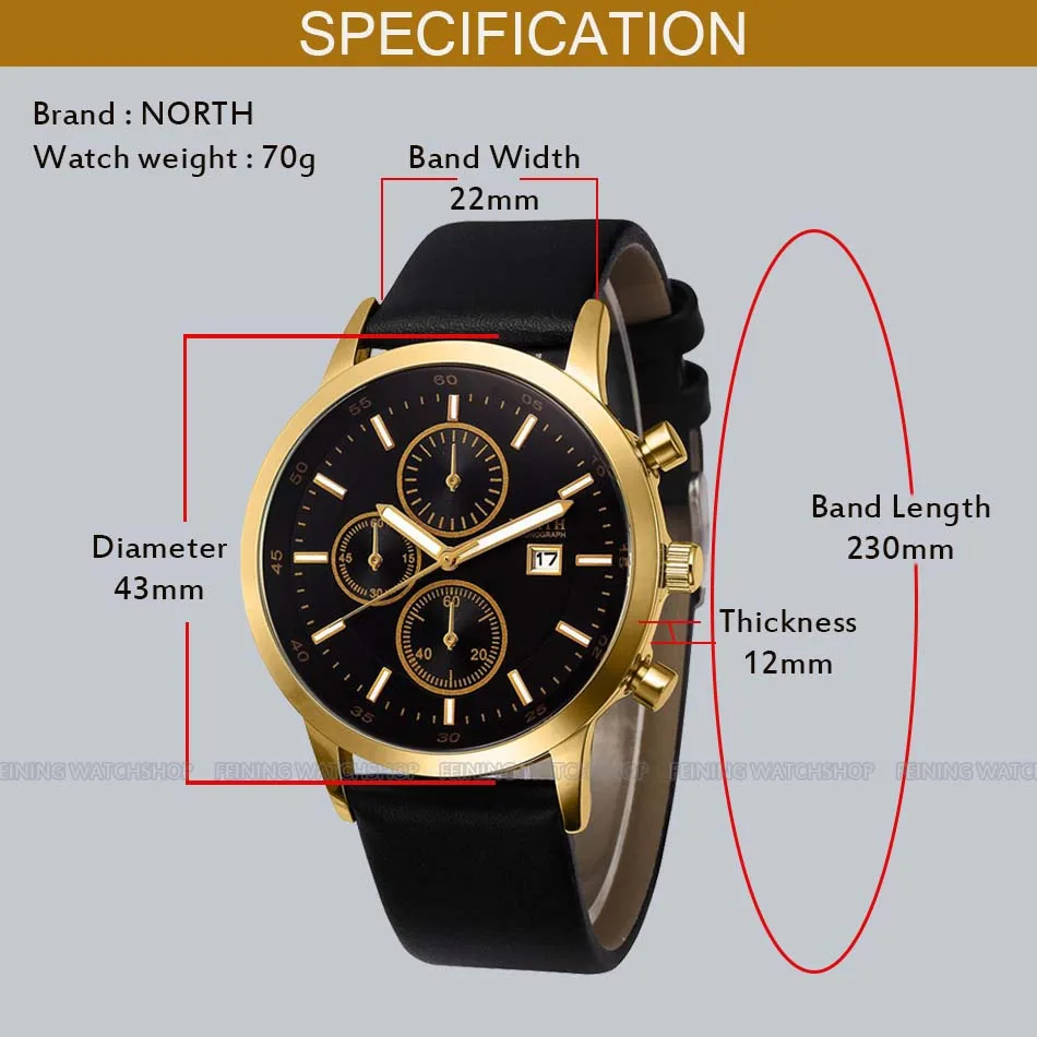 Роскошные черные мужские часы золотые северные брендовые водонепроницаемые из