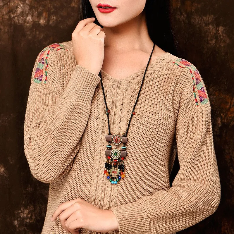 2018 Модные Цветные Каменные Черные бусы кулоны с кокосовой гайкой винтажная