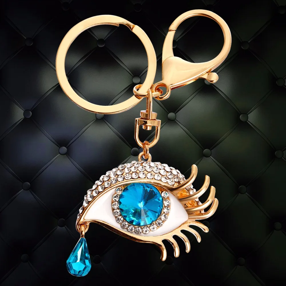 Брелок для ключей MINHIN с подвеской золотого цвета синими кристаллами|bag pendant|key chain
