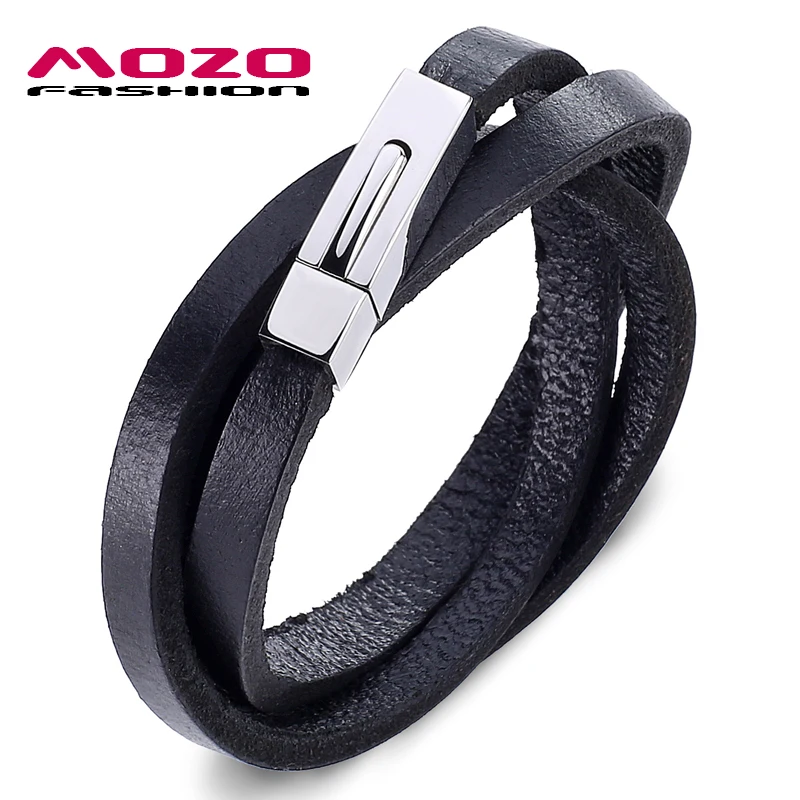 

MOZO FASHION Jewelry 2017 Men Bracelet Leather pulseiras para as mulheres Stainless Steel Classic bracelets & bangles PS2054