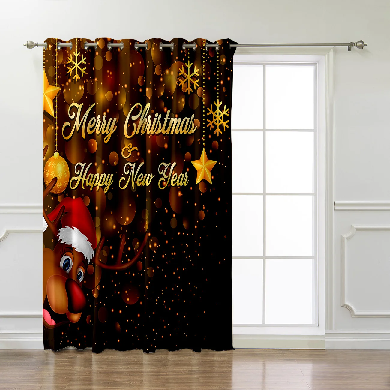COCOHouse Merry Christams Happy New Year Elk Room Curtains Large Window Dark Blinds Decor Bathroom Out | Дом и сад