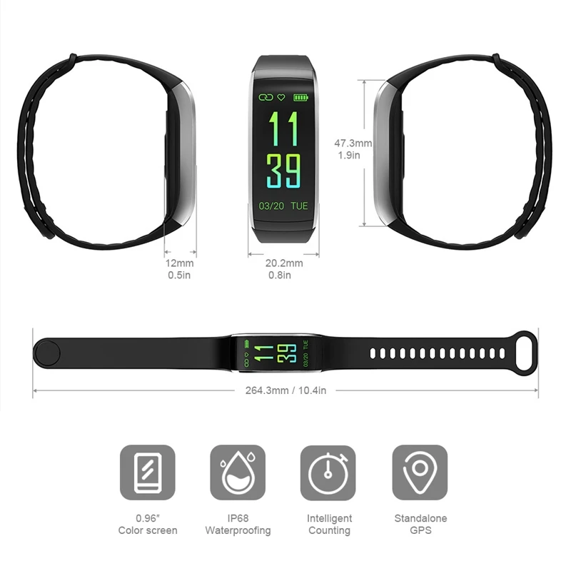 KR02 Bluetooth Смарт-браслет цветной экран монитор сердечного ритма водонепроницаемый