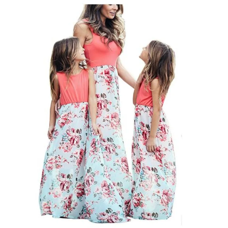 

Matching Family Clothing Family clothes sets Striped Tops+Rose Print Bottom Vest Dress Mother/Mom and Daughter Dresses Clothes