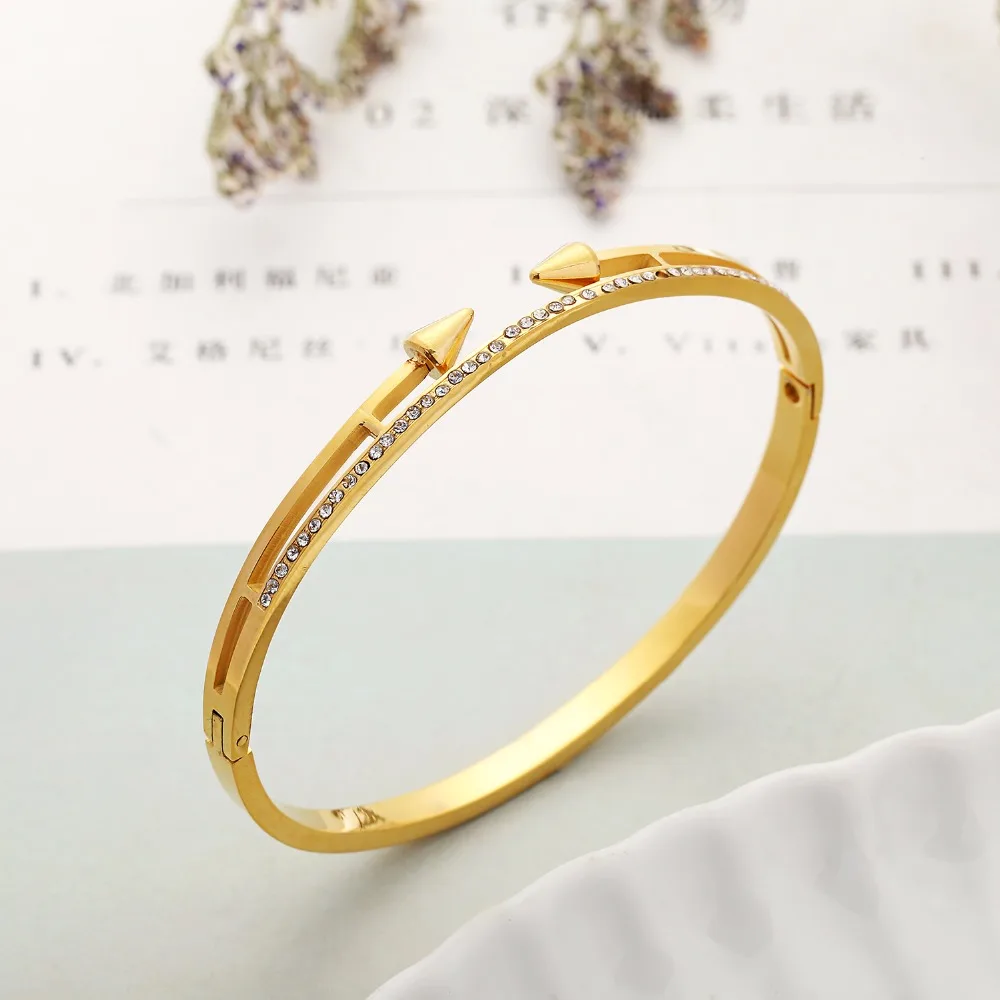 top quality Brand Conical Arrows Cubic Zirconia Stone stainless steel Bracelets &amp Bangles Nail Cuff punk style party acce | Украшения и