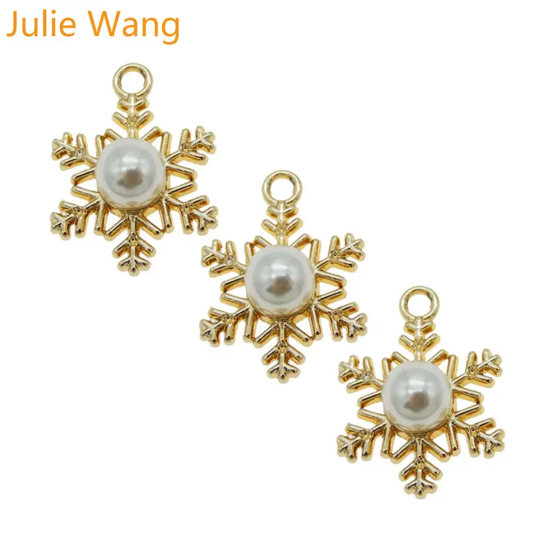Julie Wang 8 шт. сплав Золотые снежинки CCB жемчужные подвески для ожерелье с кулоном