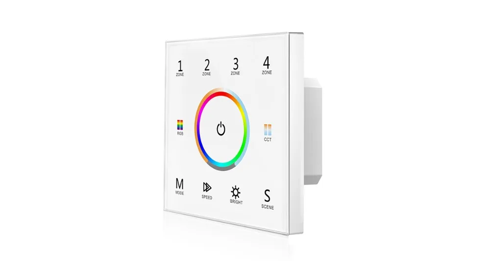 Цветная(RGB+ CCT Панель 4 зоны 1-5color в одном стекла сенсорный Панель цветовое колесо Ac inut DMX512 и RF2.4g singal Панель управления T15