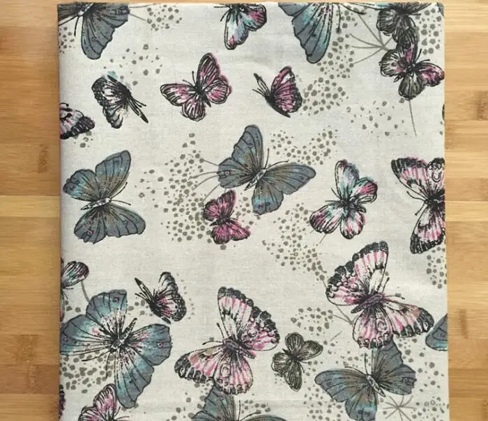 Хлопковая и льняная ткань с принтом бабочки ручная печать покраска серой ткани