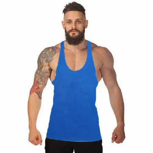 Синий Muscleguys, хлопковые майки для тренажерного зала, мужские майки без рукавов для мальчиков, одежда для бодибилдинга, майка для фитнеса - Цвет: Синий
