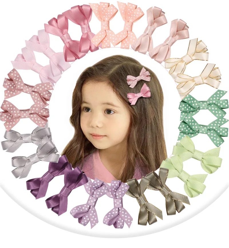 

MengNa 2" Boutique Girls Grosgrain Ribbon knotted Hair Bow With Clips Kids Girls Pale Color Bows Hairpins Head Wear 60pcs/lot