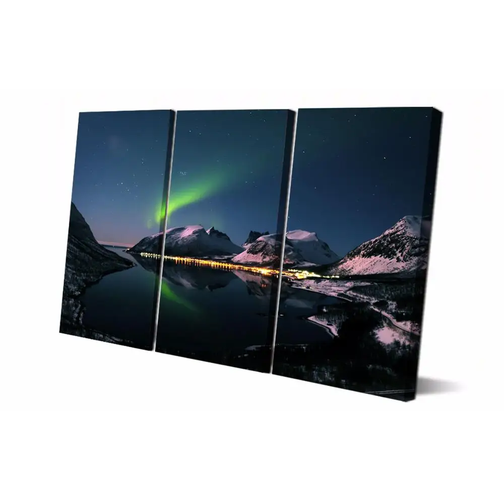 Дропшиппинг 3 панели печатная картина Аврора Borealis Настенная украшение дома